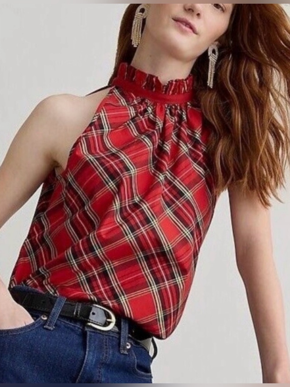 J. Crew Red Plaid A-Line Women's Top